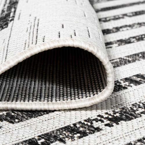 Jonathan Y Zolak Berber Stripe Geometric Indoor/outdoor Area Rug In Ivory/black