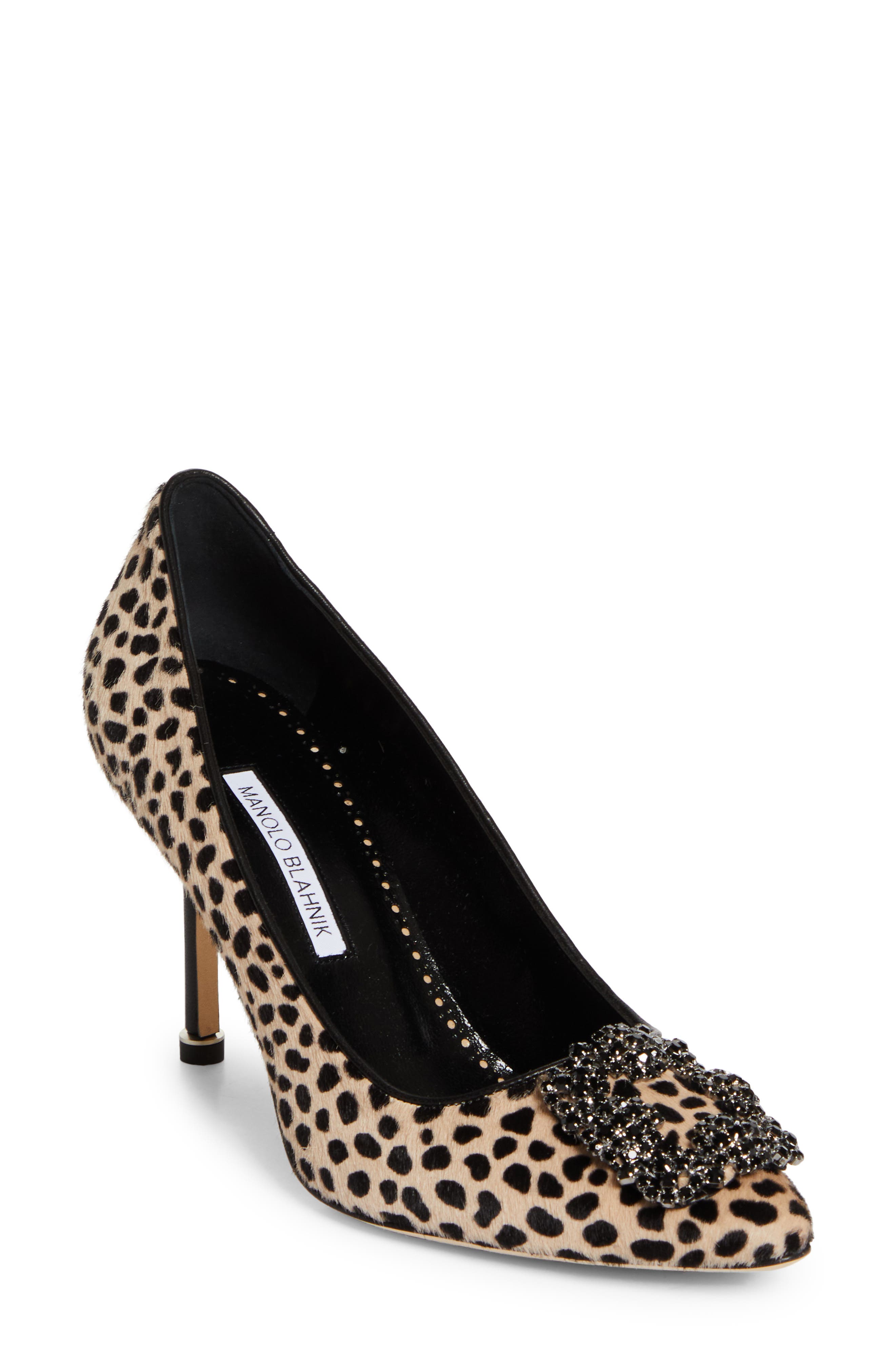 Manolo Blahnik Hangisi Genuine Calf Hair Pump, Main, color, Beige/Black Print Calf Hair