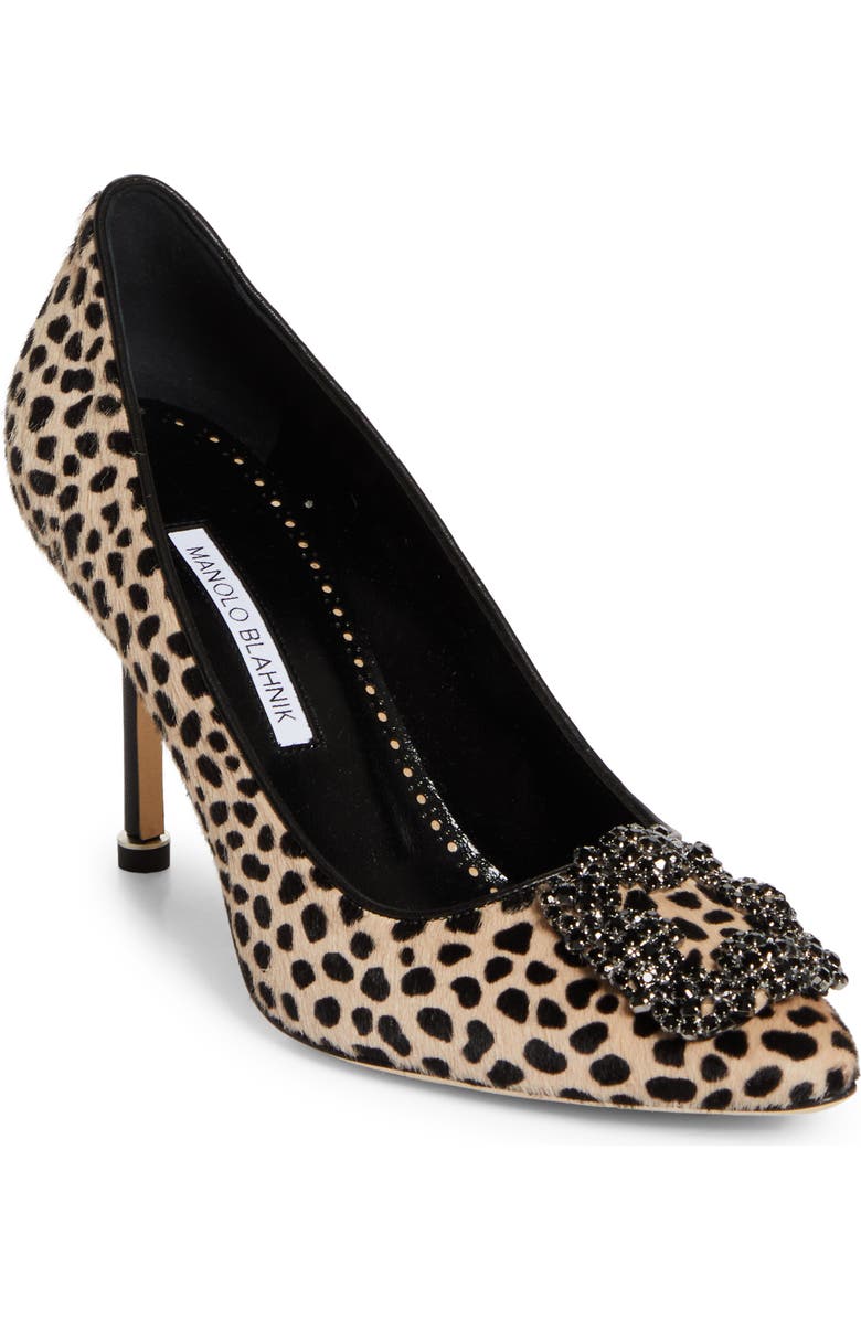 Manolo Blahnik Hangisi Genuine Calf Hair Pump, Main, color, Beige/Black Print Calf Hair