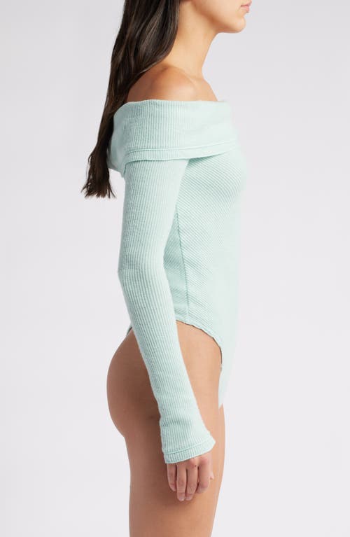 Free People Autumn Cozy Off The Shoulder Waffle Stitch Bodysuit In Harbor