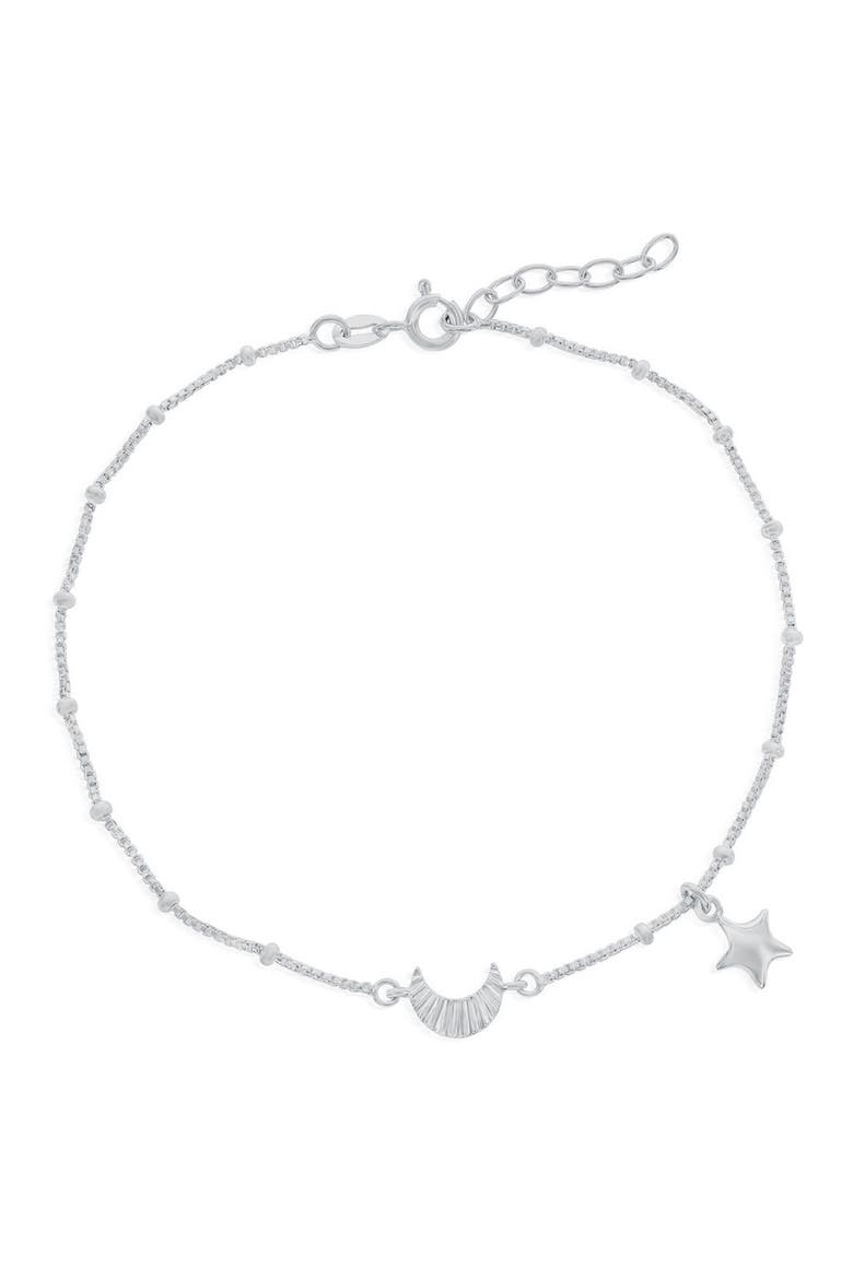 Crescent Moon & Star Anklet, Main, color, SILVER