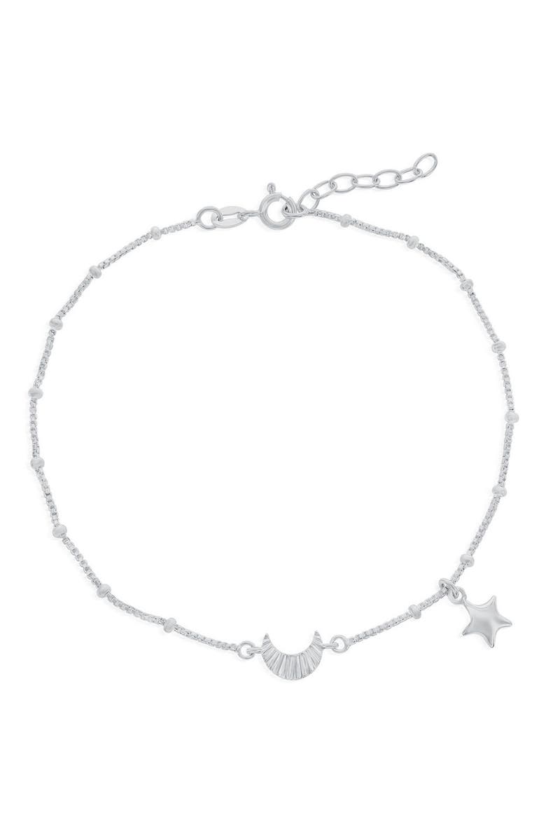 SIMONA Crescent Moon & Star Anklet, Main, color, Silver