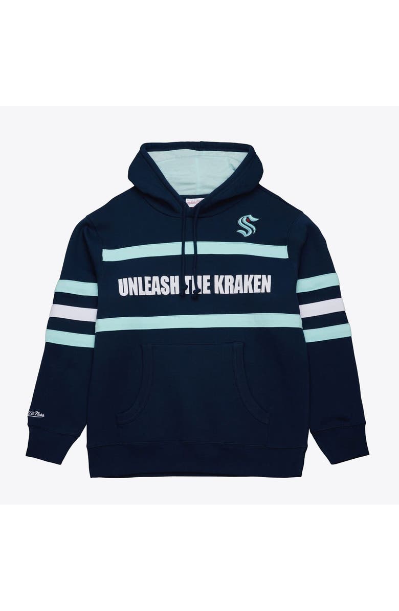 Mitchell & Ness Men's Mitchell & Ness Deep Sea Blue Seattle Kraken Head Coach Slogan Pullover Hoodie, Main, color, Navy