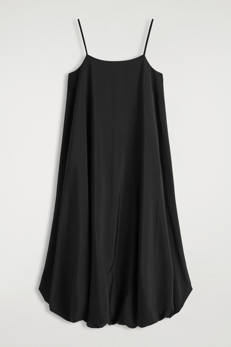 Bubble-Hem Midi Dress, Alternate, color, BLACK