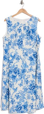London Times Floral Keyhole A-Line Midi Dress