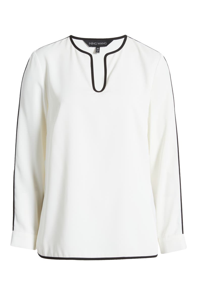 Split Sleeve Crêpe de Chine Blouse, Alternate, color, WHITE/ BLACK