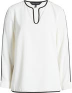 Ming Wang Split Sleeve Crêpe de Chine Blouse