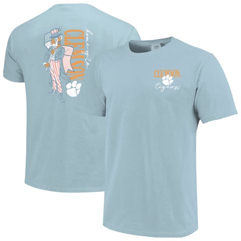 Women's Light Blue Clemson Tigers Americana Mascot Comfort Colors T-Shirt