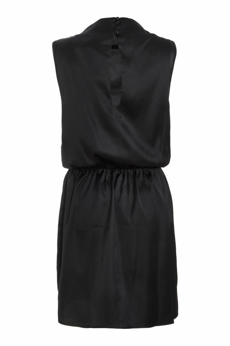 Sleeveless Ruched Satin Mini Dress, Alternate, color, Black