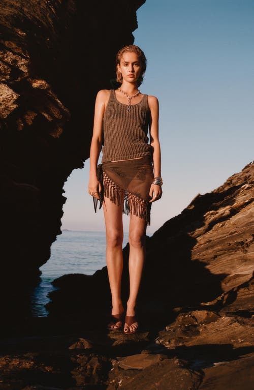Mango Semisheer Crochet Tank Top In Brown