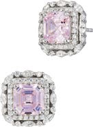 SAVVY CIE JEWELS Asscher Cut Cubic Zirconia Double Halo Stud Earrings