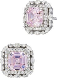 SAVVY CIE JEWELS Asscher Cut Cubic Zirconia Double Halo Stud Earrings