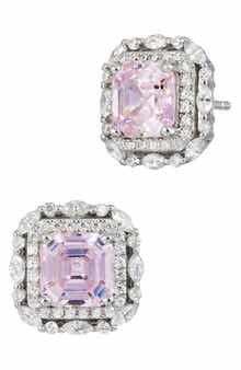SAVVY CIE JEWELS Asscher Cut Cubic Zirconia Double Halo Stud Earrings