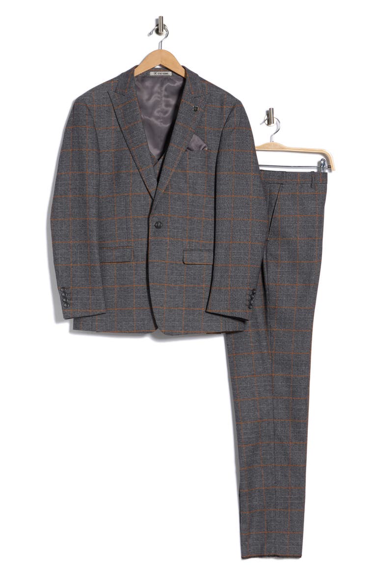 Slim Fit 3-Piece Check Suit, Alternate, color, GREY