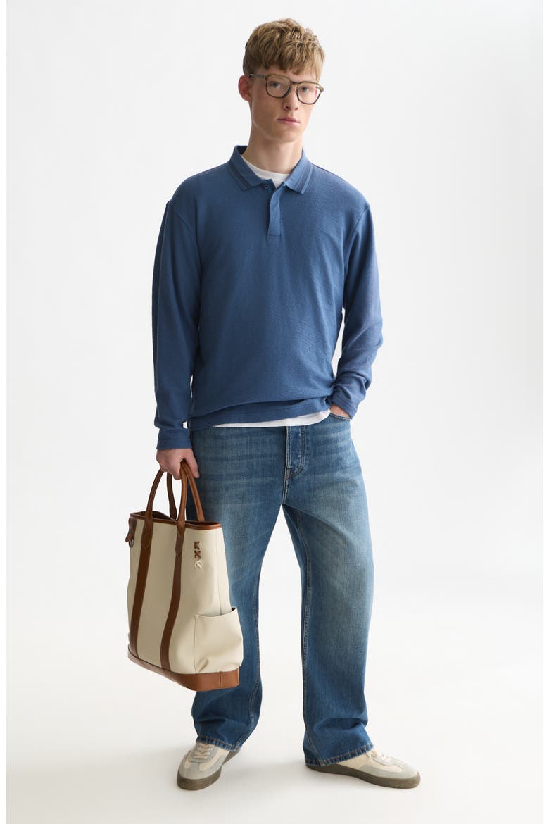 Long Sleeve Structured Cotton Polo, Alternate, color, ENSIGN BLUE
