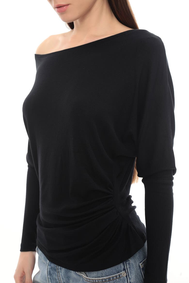 Luna Off-Shoulder Draped Long Sleeve Stretch Top, Alternate, color, Black