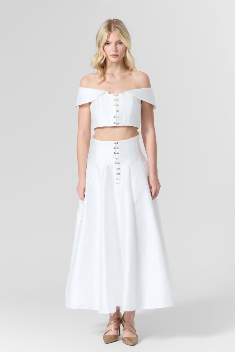 Off-Shoulder Silk Top & Skirt Set, Alternate, color, White