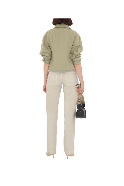 Shop Burberry Cotton Blend Trench Jacket In Skylark