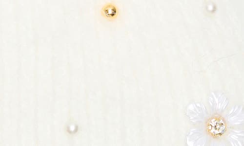 Nanette Lepore Faux Pearl Flower & Bead Knit Cuffed Beanie In White