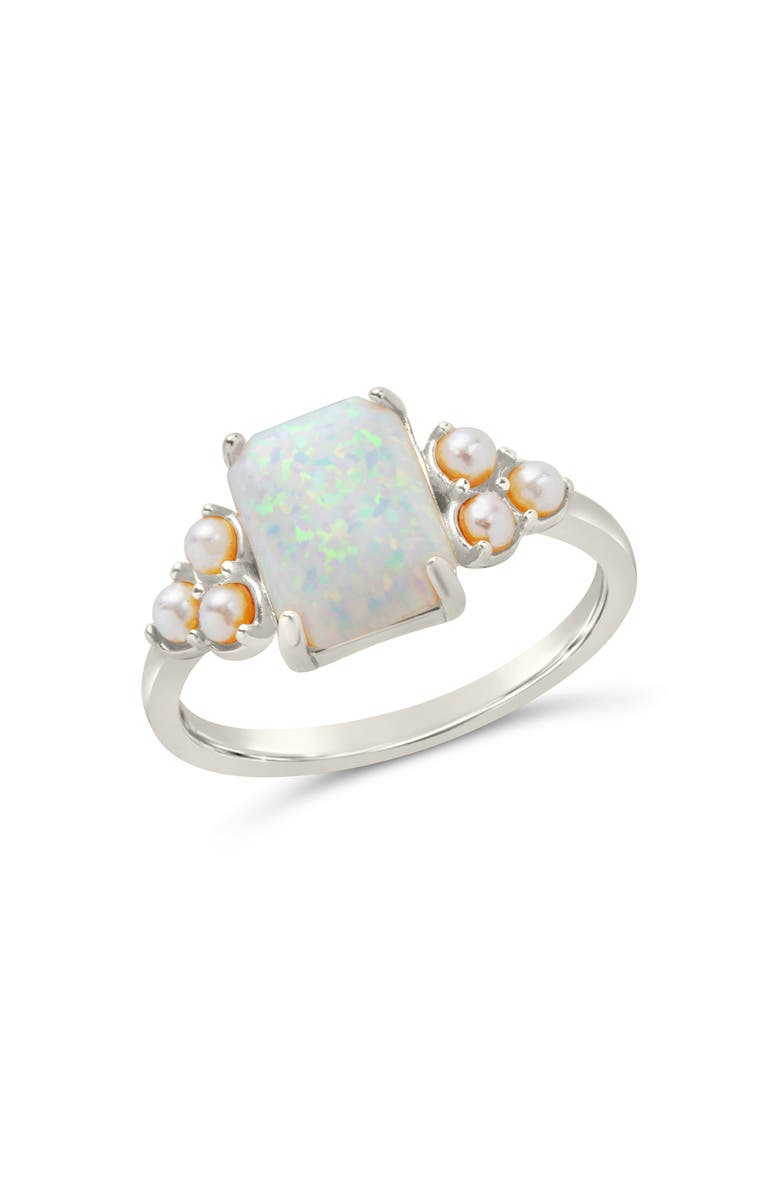 Sterling Forever Lana Faux Pearl & Opal Ring, Main, color, Silver