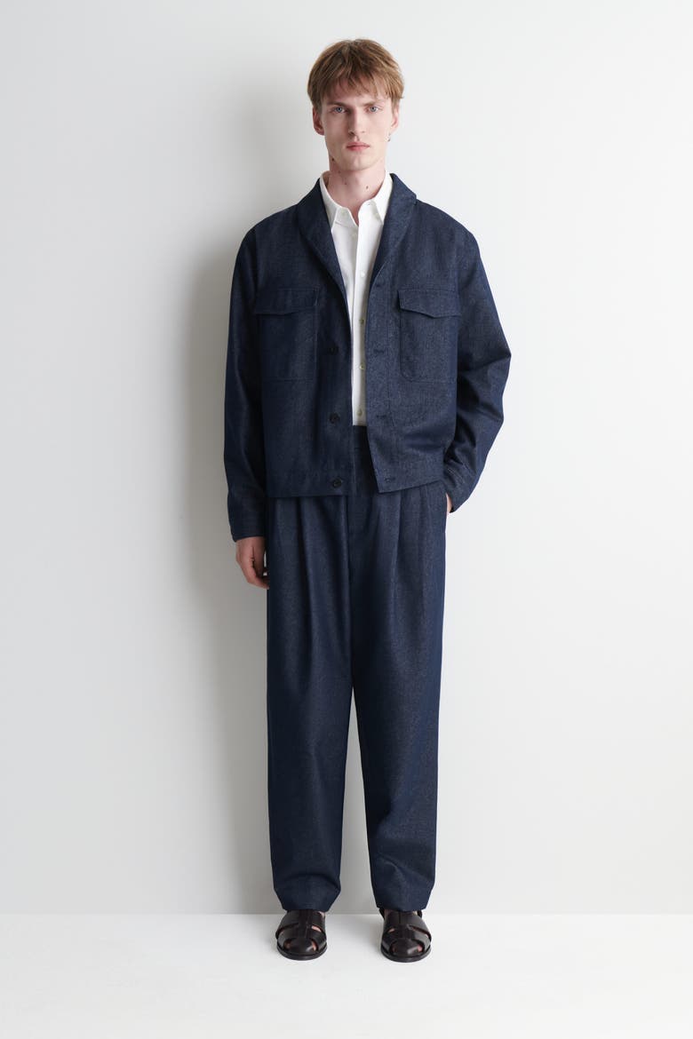 Shawl-collar Denim-effect Shirt Jacket, Alternate, color, INDIGO