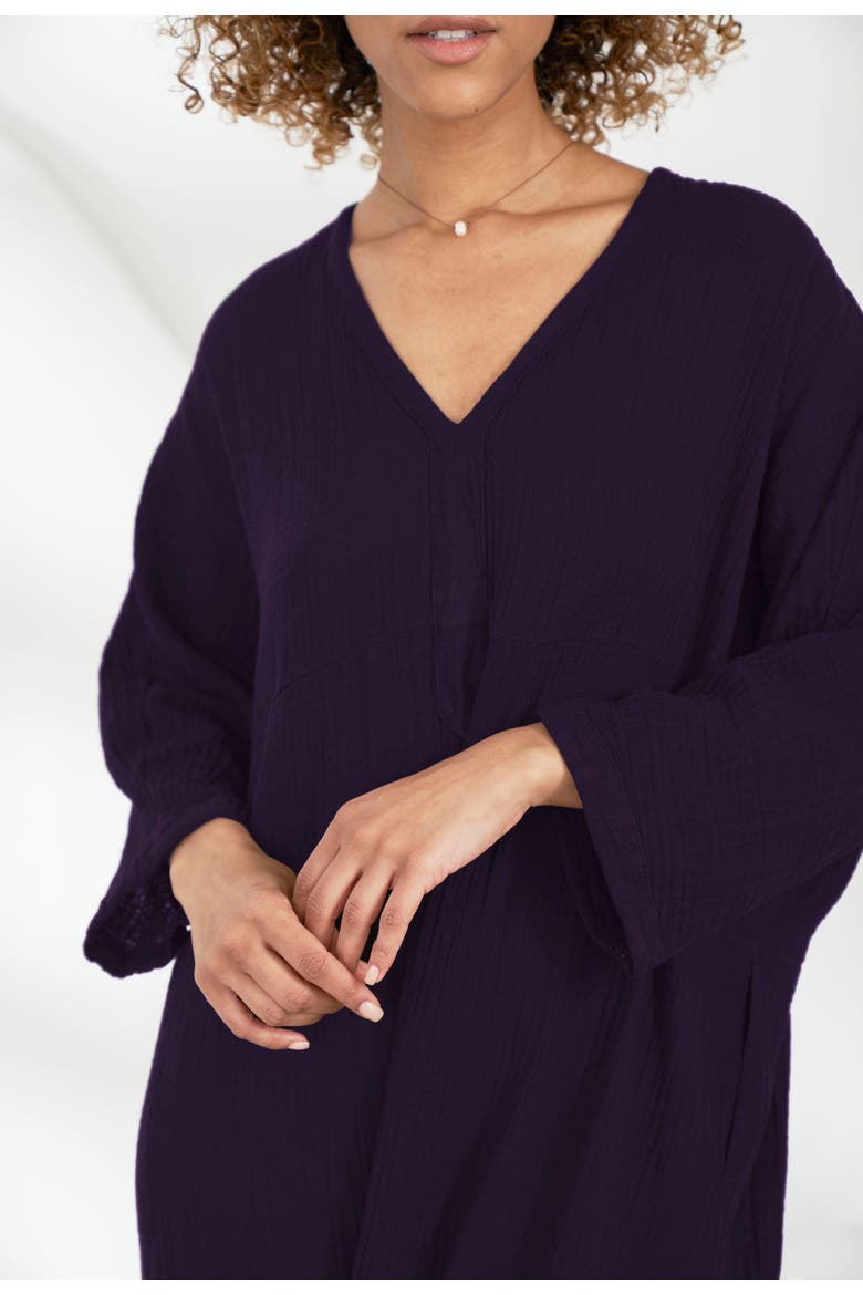 Gauze Arc Seam Caftan, Alternate, color, Aubergine
