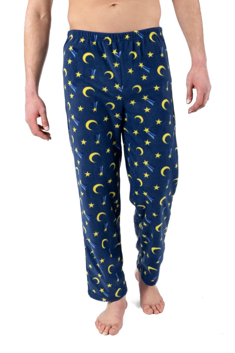 Men's Fleece Holiday Pajama Pants, Main, color, Moon & Stars Navy Blue