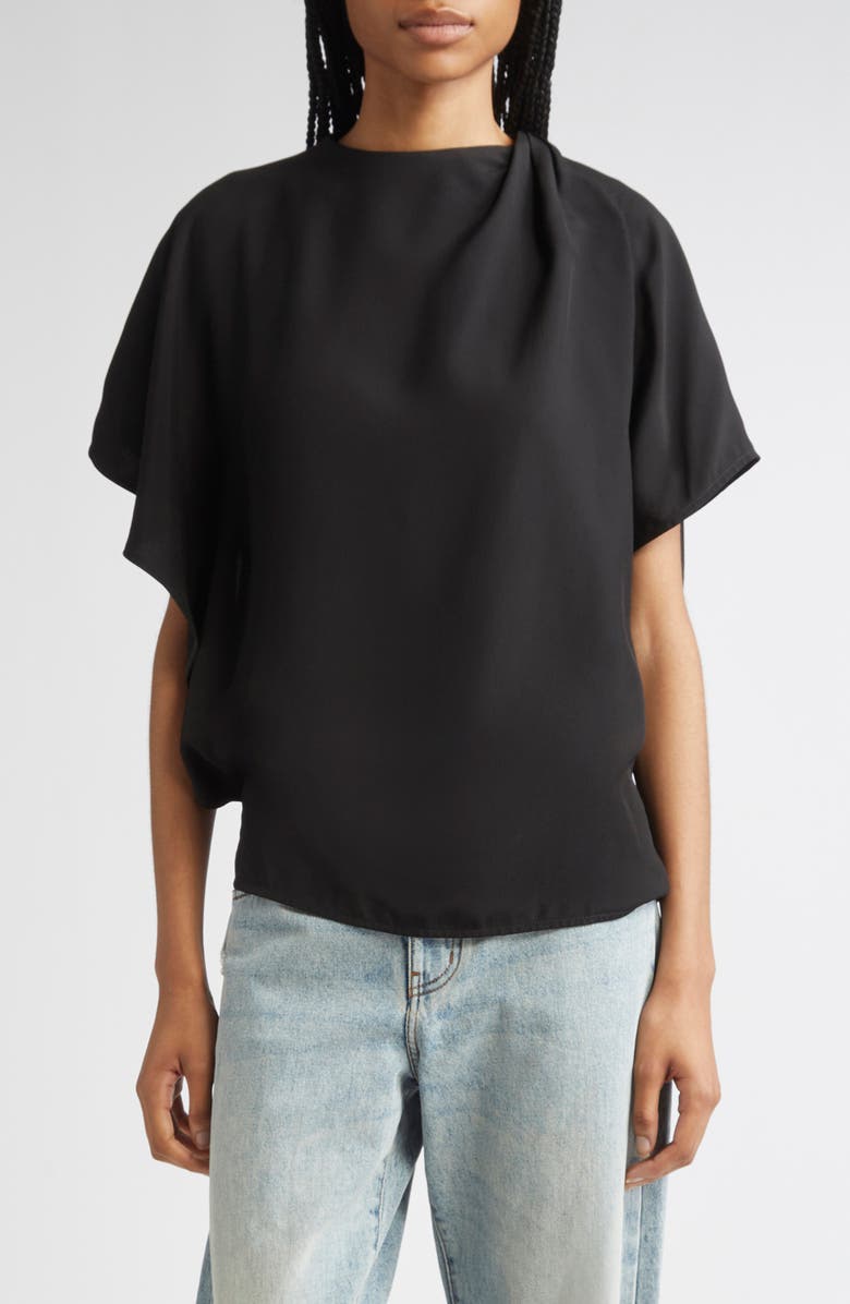 Proenza Schouler Etta Hammered Viscose Asymmetric Sleeve Top, Main, color, Black