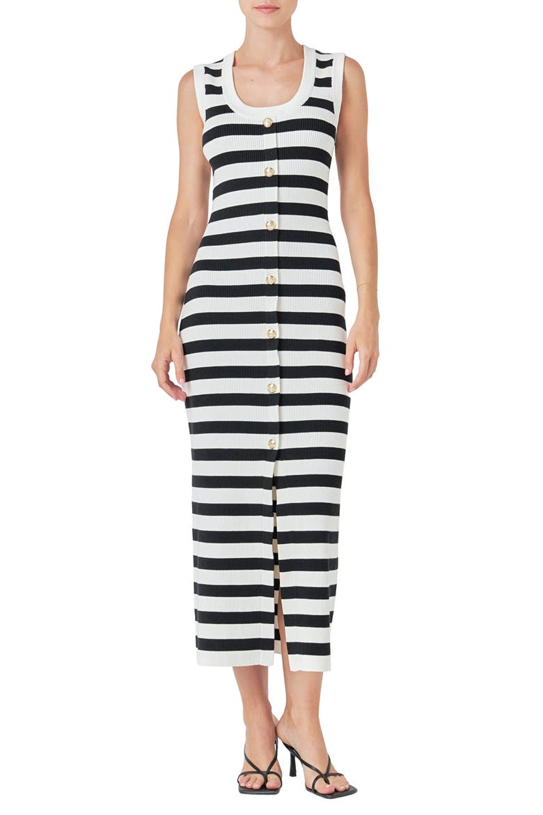 Stripe Knit Midi Dress, Main, color, WHITE/ BLACK
