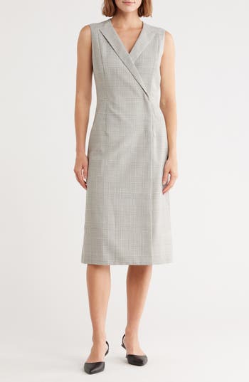 Hugo Boss Boss Dimala Plaid Virgin Wool Blazer Dress In Gray