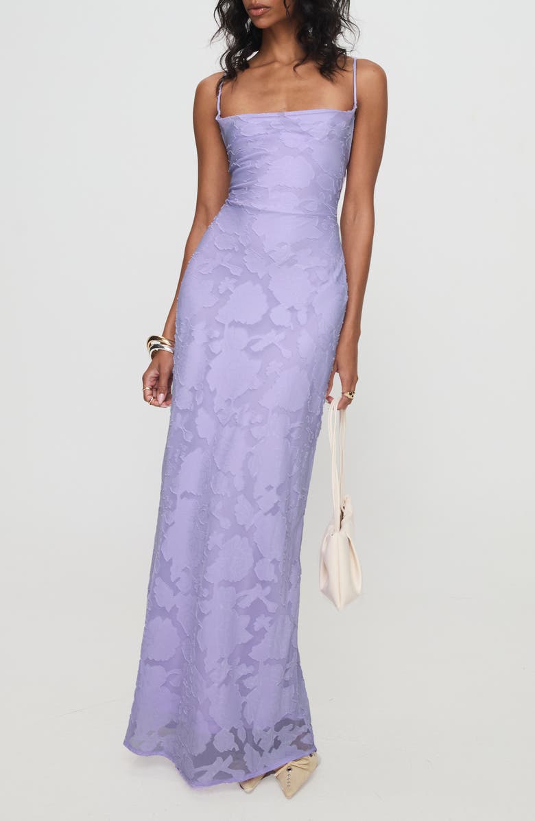 Princess Polly Celena Floral Burnout Maxi Dress, Main, color, Lilac Burnout