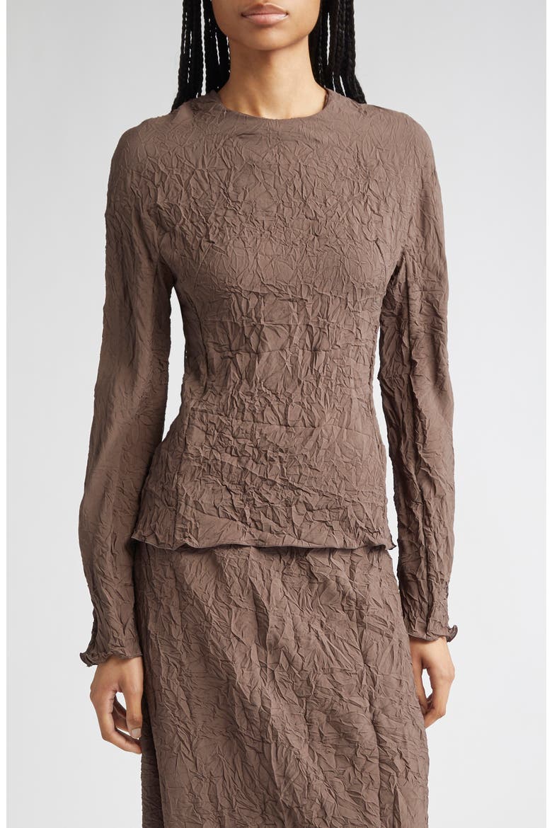 Long Sleeve Crinkle Top, Main, color, BROWN
