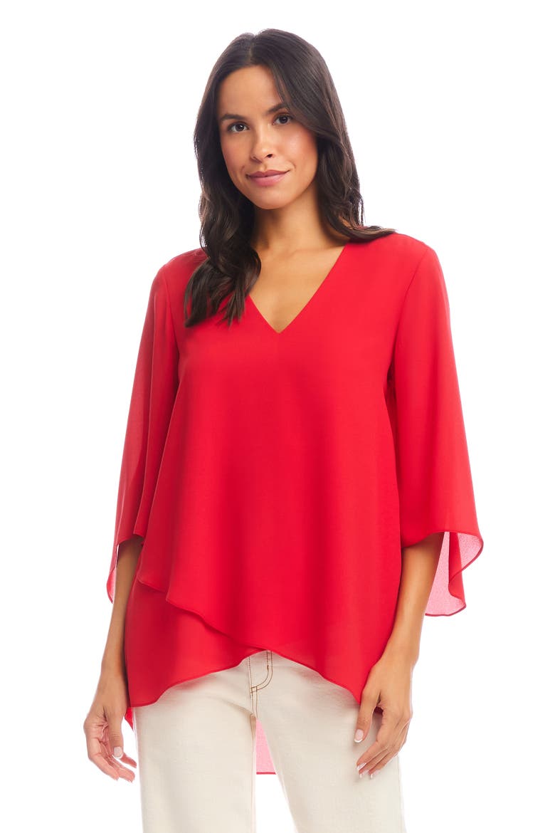 Asymmetrical Crepe Top, Alternate, color, CHERRY
