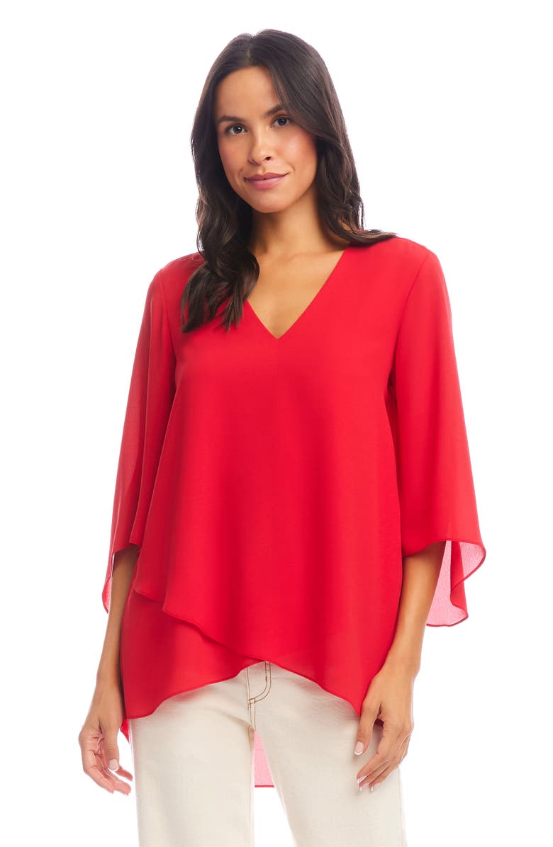 Karen Kane Asymmetric Hem Crepe Top, Alternate, color, Cherry