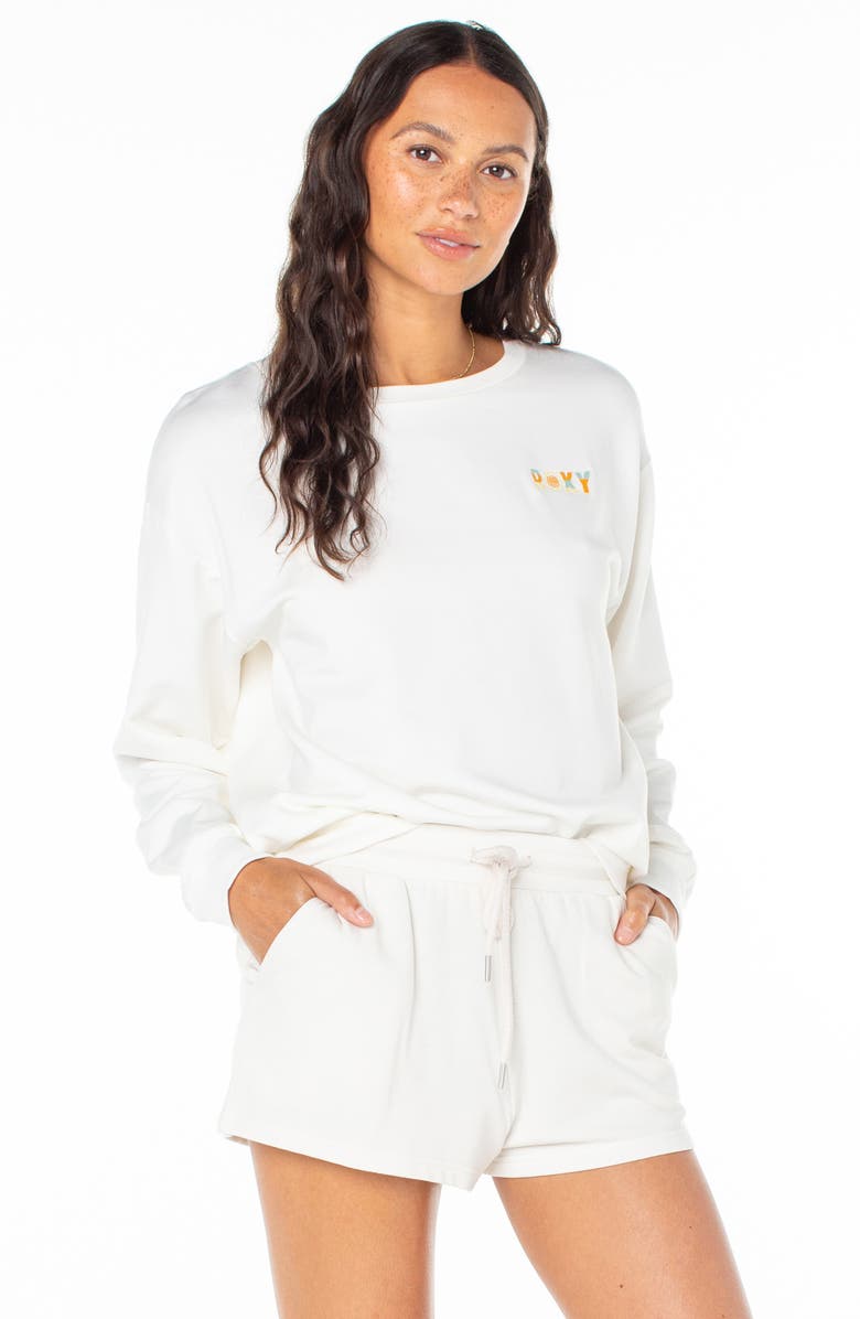 Roxy Surfing by Moonlight Embroidered Graphic Sweatshirt, Alternate, color, Egret