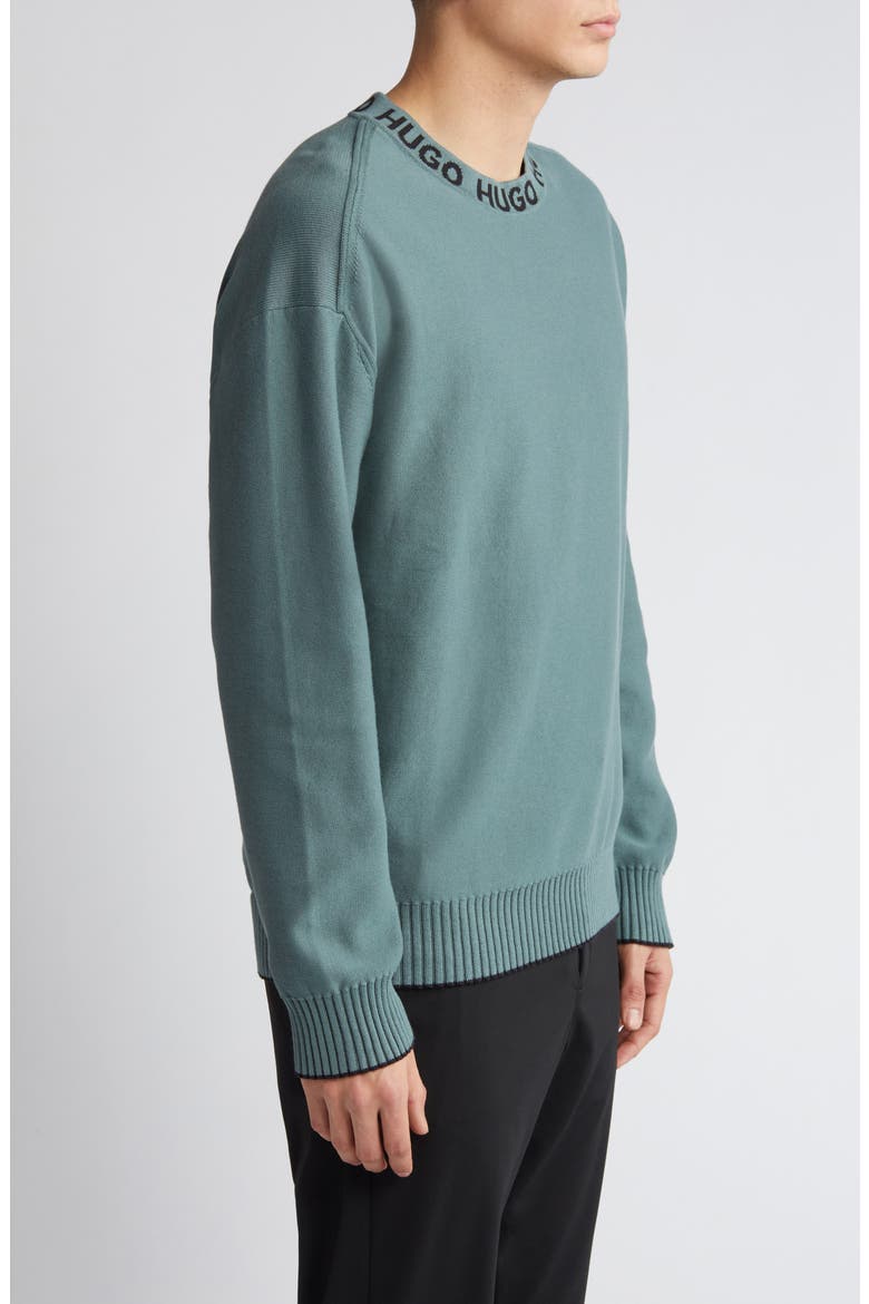 Smarlo Oversize Logo Collar Crewneck Sweater, Alternate, color, DARK GREEN