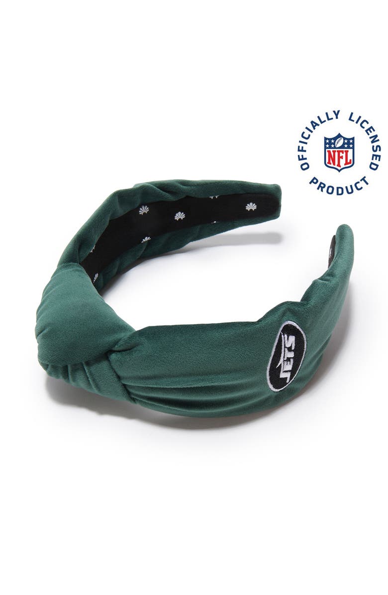 Lele Sadoughi New York Jets Embroidered Knotted Headband, Main, color, Gotham Green 300