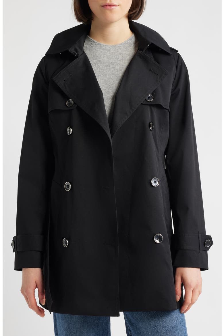 Water Resistant Short Trench Coat, Alternate, color, BLACK