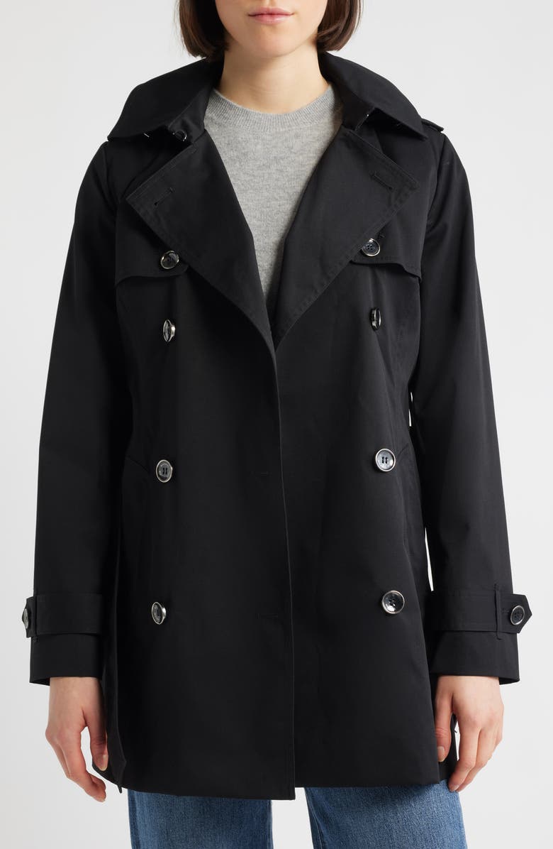 Michael Kors Water Resistant Short Trench Coat, Alternate, color, Black