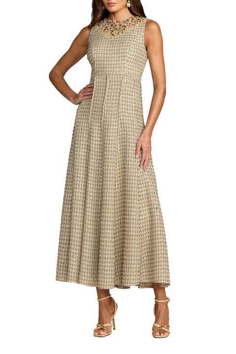 Embellished Boucle Sleeveless A-line Dress