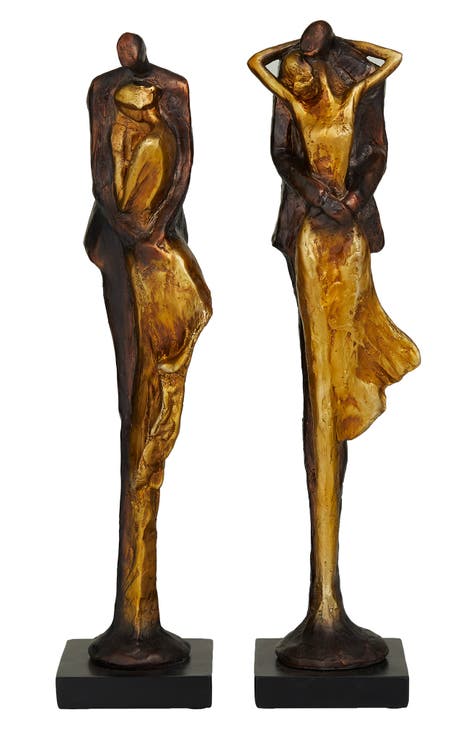 Bronze Polystone Modern People Sculpture - Set of 2