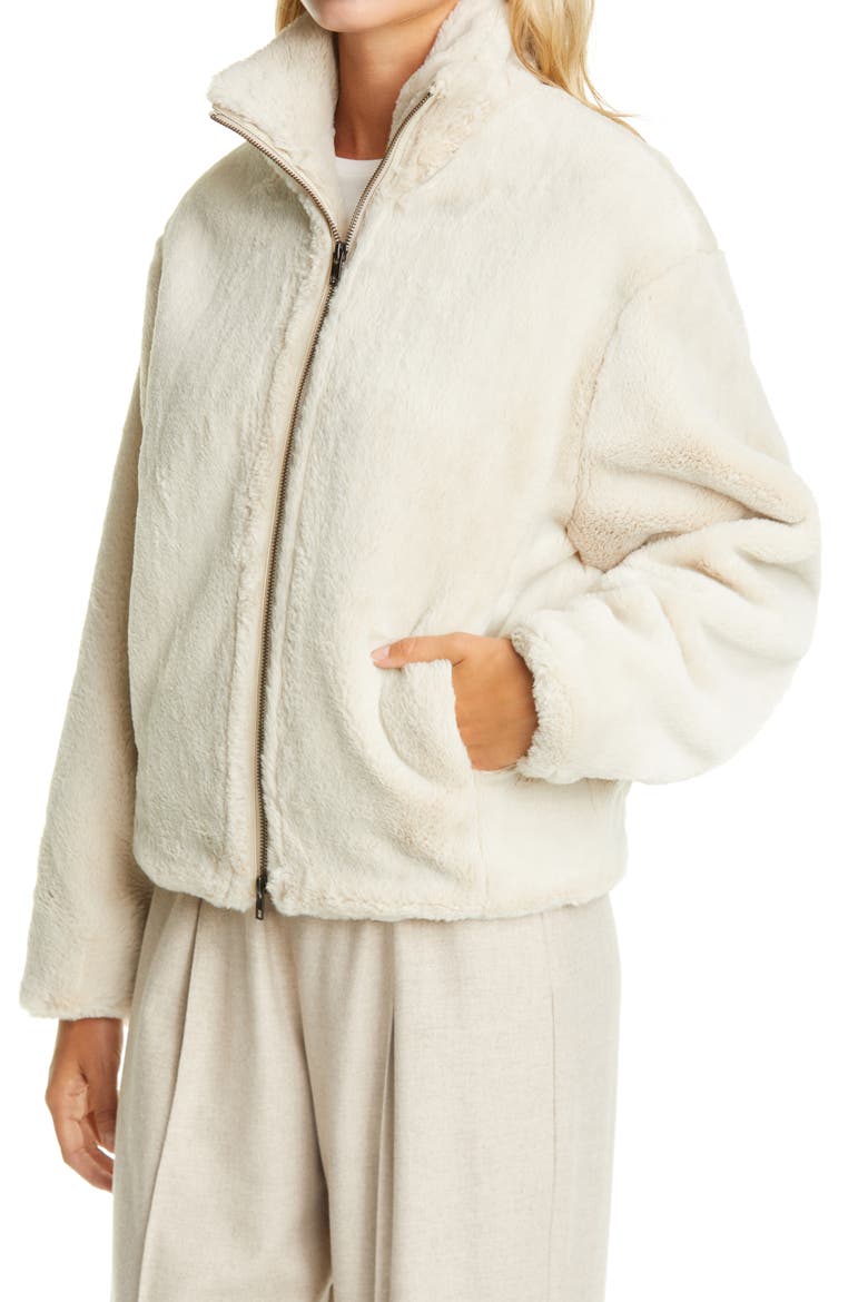 Zip Front Plush Faux Fur Jacket, Alternate, color, CREME