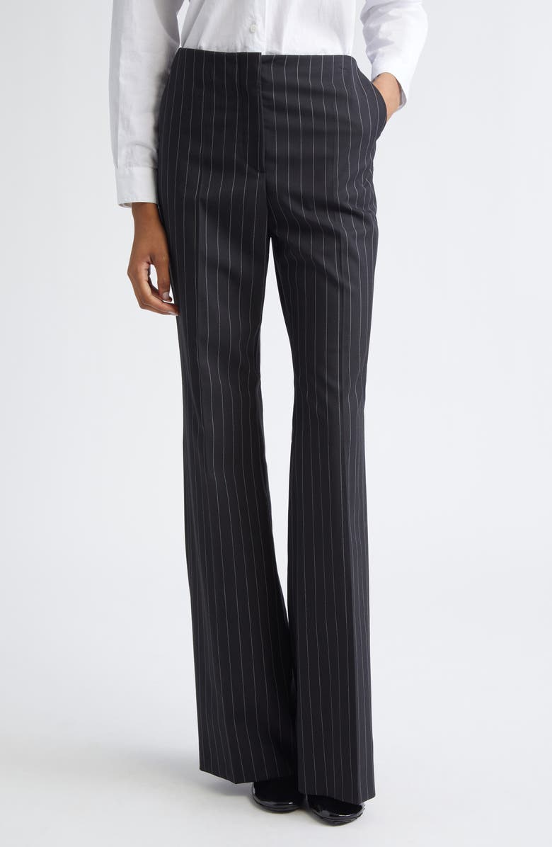 SPORTMAX Pinstripe Stretch Technical Wool Blend Gabardine Flare Pants, Main, color, Black
