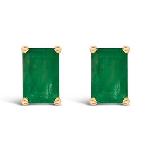 14K Gold 6x4MM Emerald Shaped Gemstone Solitaire Stud Earrings