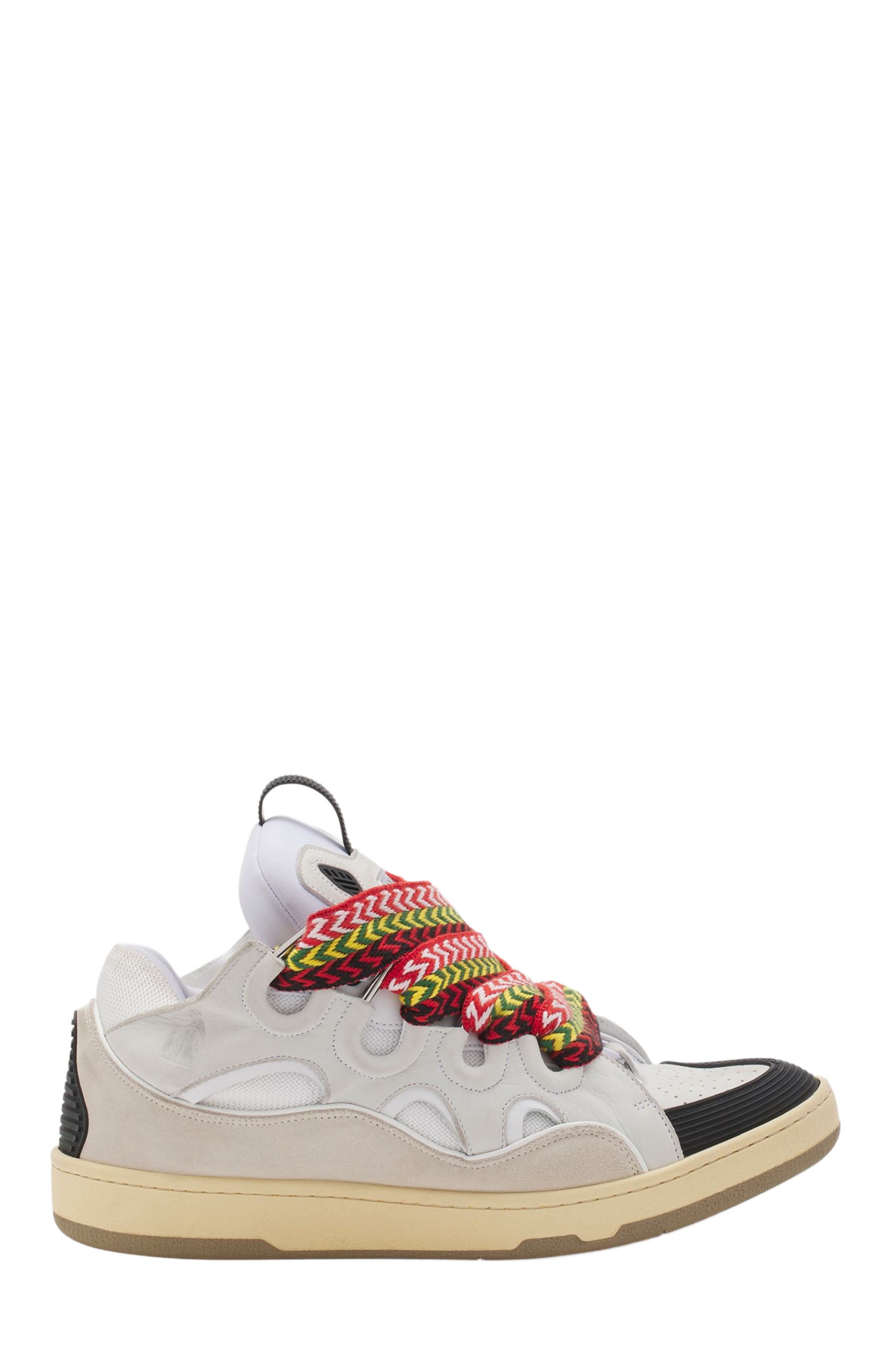 Lanvin LEATHER CURB SNEAKERS, Main, color, White
