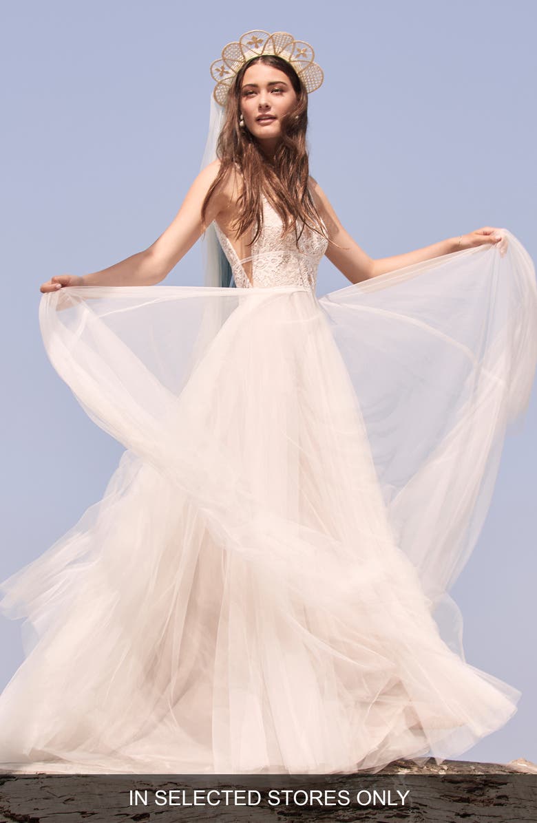 Willowby Delena Lace & Tulle Wedding Dress, Main, color, 