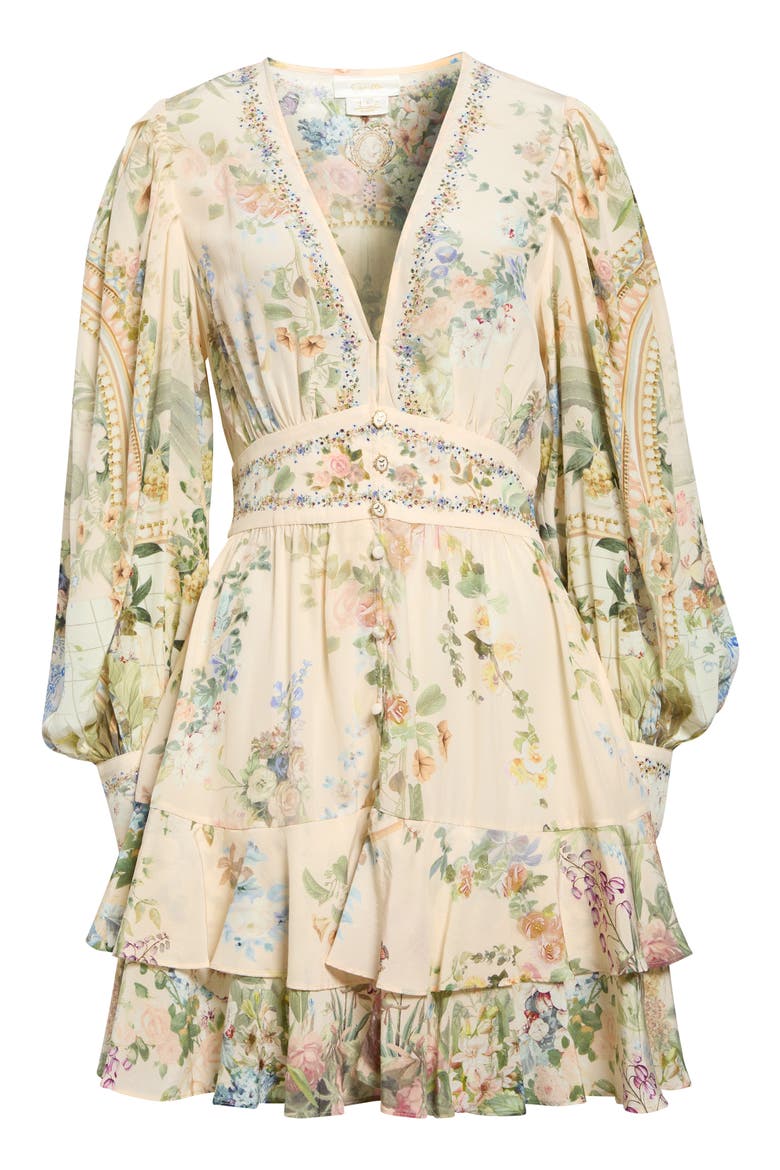 Floral Print Frill Long Sleeve Silk Dress, Alternate, color, MIDSUMMER MASTERPIECE