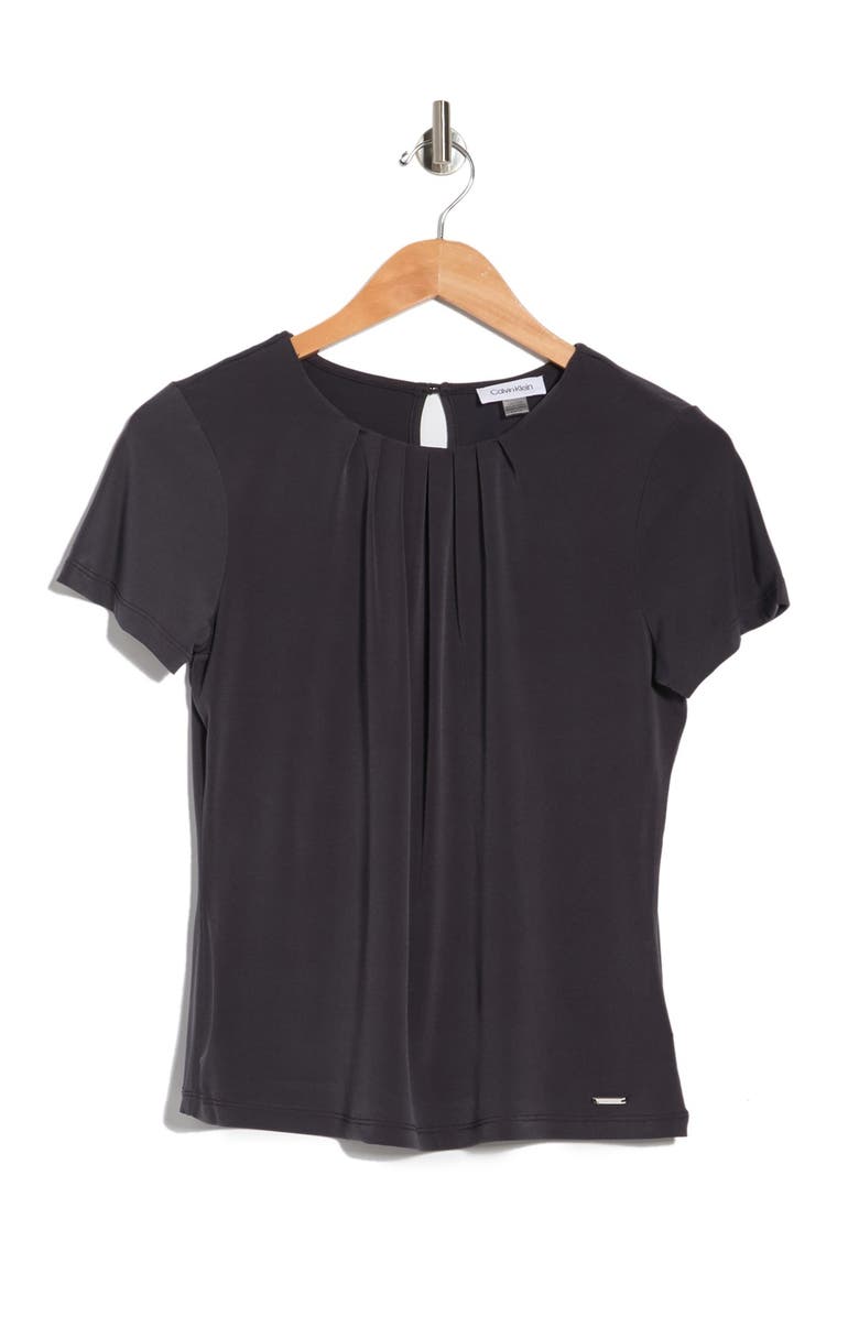 Calvin Klein Pleated Neck Short Sleeve Top, Alternate, color, 