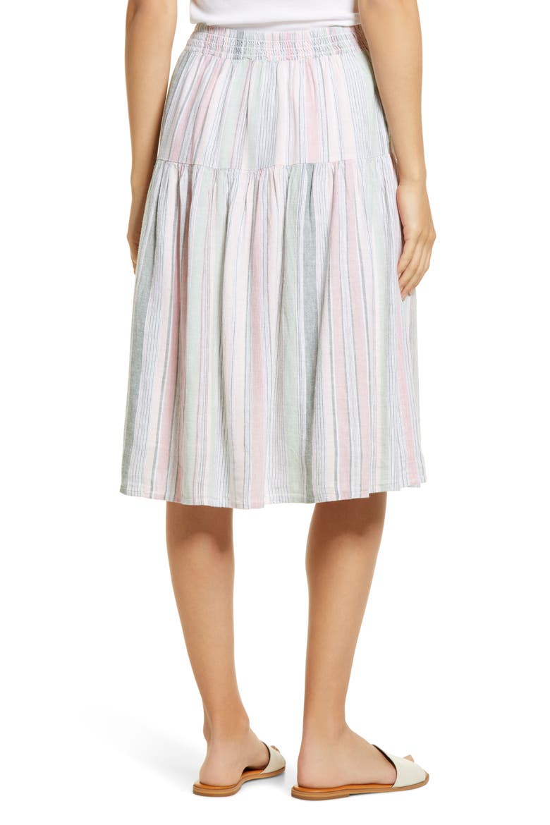 Linen Tiered Skirt, Alternate, color, WHITE- PINK STRIPE