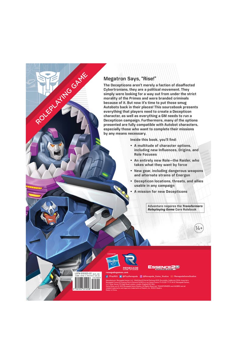 Renegade Game Studios Transformers Deception Directive Sourcebook Roleplaying Game, Alternate, color,